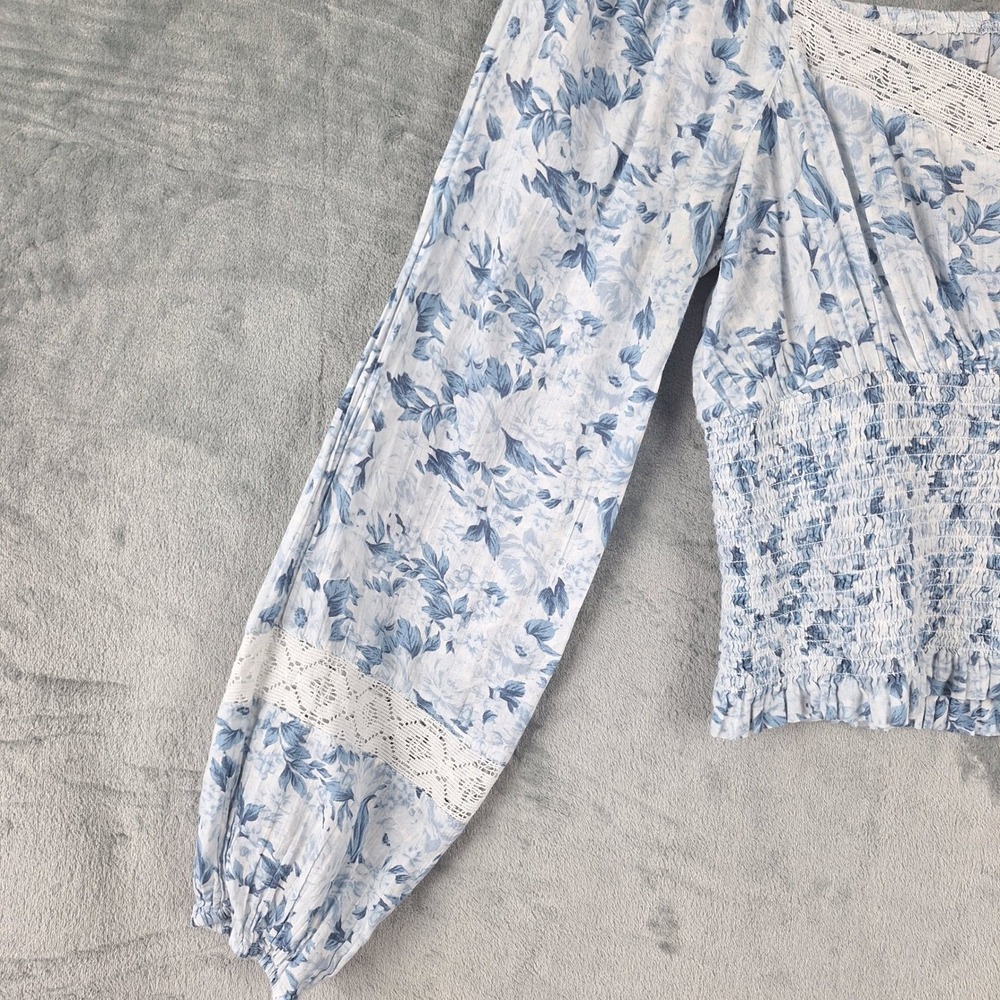 American Eagle Top Medium‎ Babydoll Lace Crop Cottagecore Floral Fairy Milkmaid - Picture 4 of 9